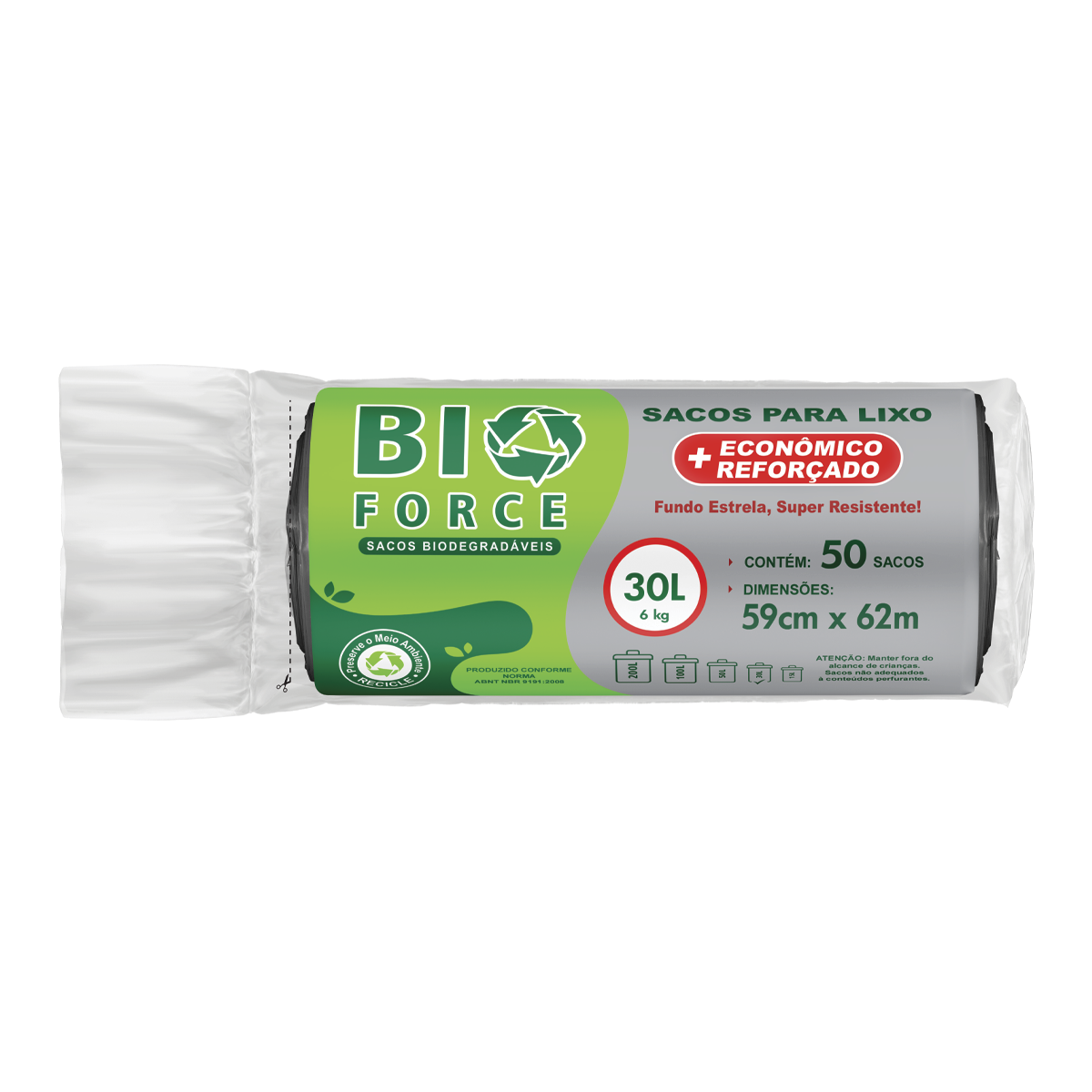 Saco para Lixo 30 Litros - BioForce Preto (Rolo Econômico 59x62)