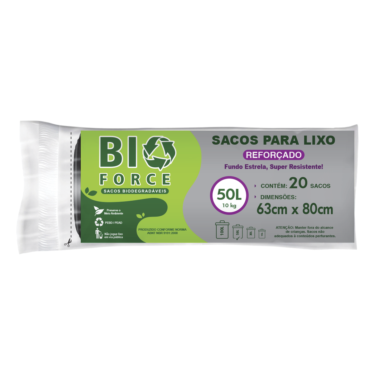 Saco para Lixo 50 Litros - BioForce Verde (Rolo 63x80)