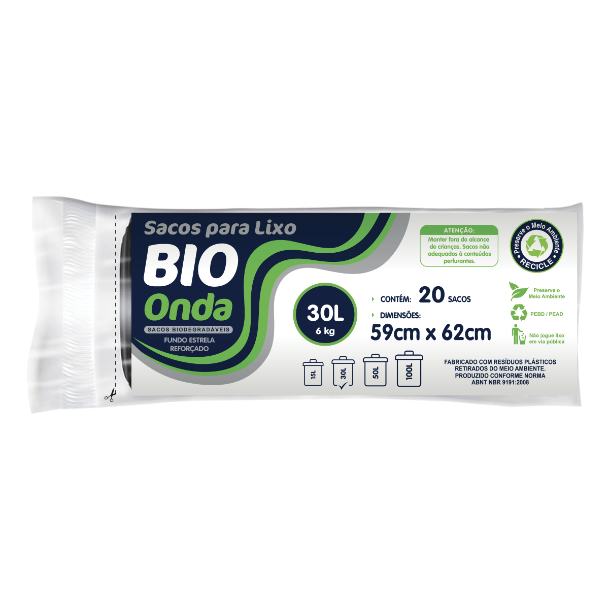 Bio Onda Sacos para lixo 30L Rolo - Preto 59x62