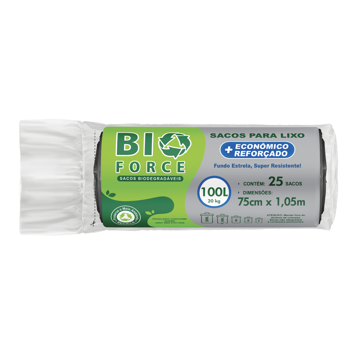 Saco para Lixo 100 Litros - BioForce Verde (Rolo Econômico 75x105)