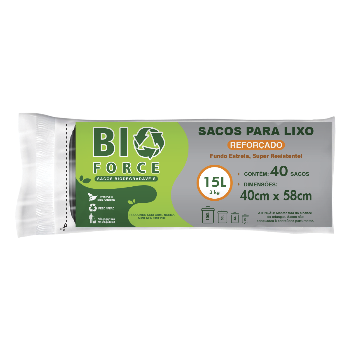 Saco para Lixo 15 Litros - BioForce Verde (Rolo 40x58)