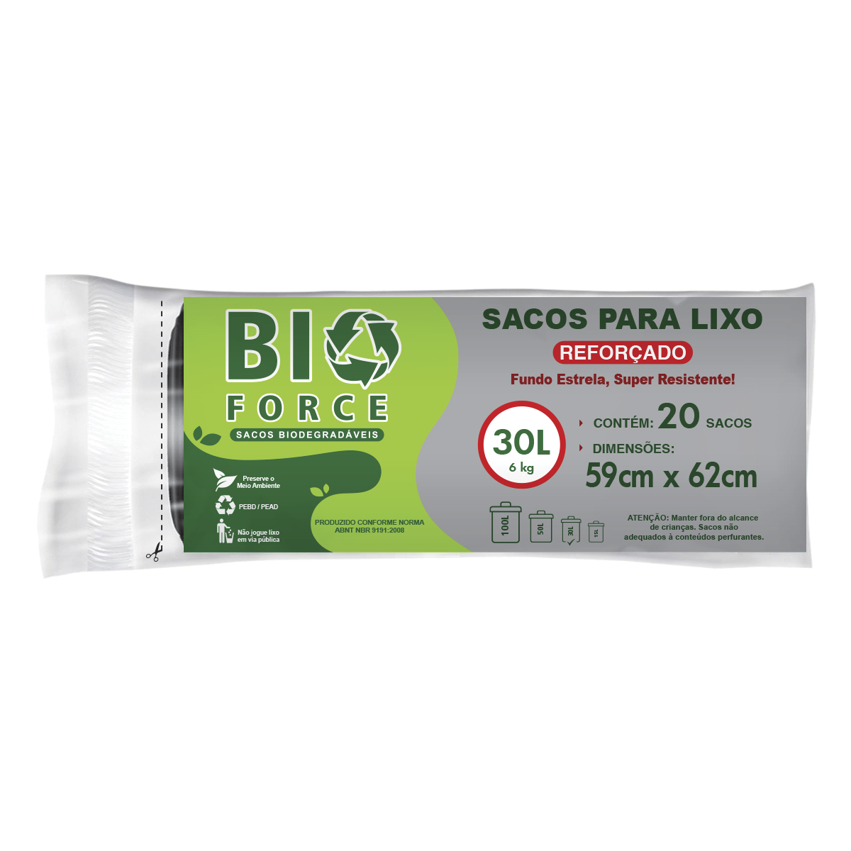 Saco para Lixo 30 Litros - BioForce Verde (Rolo 59x62)
