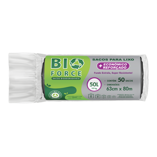 Saco para Lixo 50 Litros - BioForce Preto (Rolo Econômico 63x80)