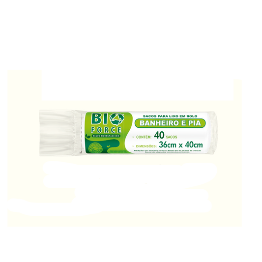 Saco para Lixo Banheiro e Pia - BioForce Branco (Rolo 36x40)